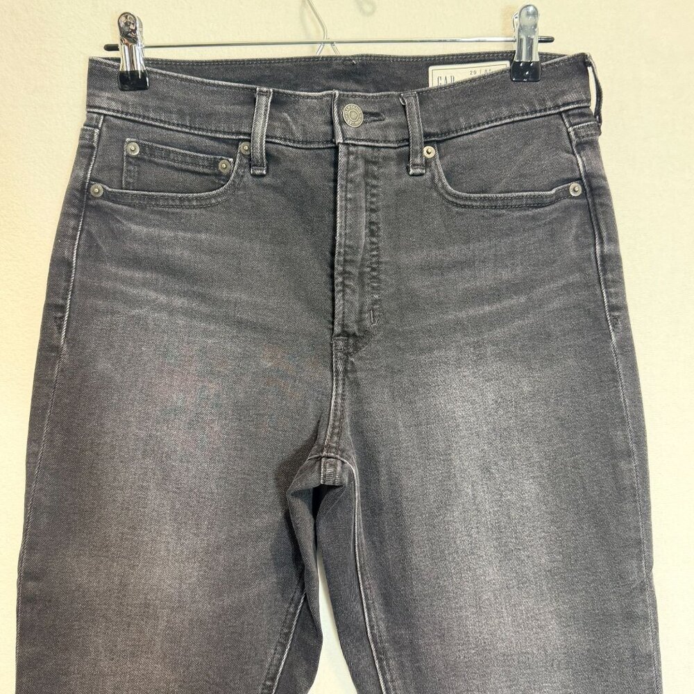Gap Vintage Slim High Rise Black Denim Jeans Frayed Hem Womens Size 29 Petite - Picture 12 of 13